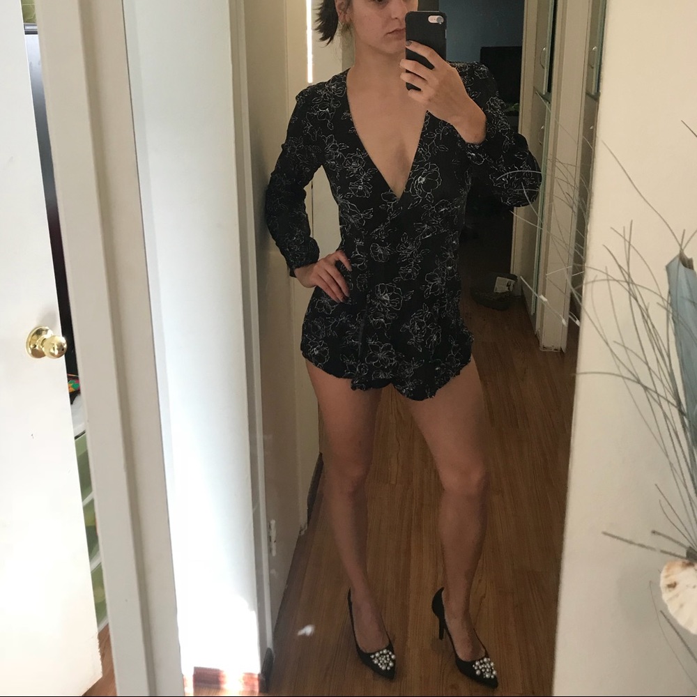 Black Floral Romper, Fits S-L